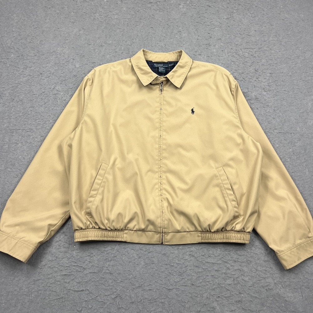 Polo Ralph Lauren Harrington‎ Jacket Men's XXL Beige Bomber Full Zip Plaid Lined